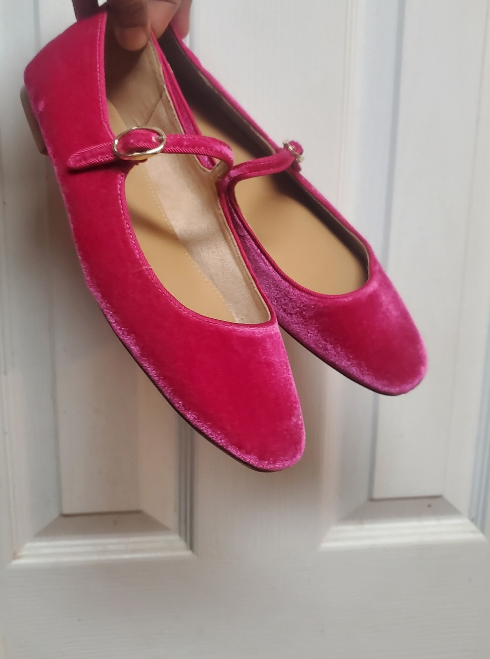 J.CREW Velvet Mary Jane Flats in Vibrant, Hot Pink
